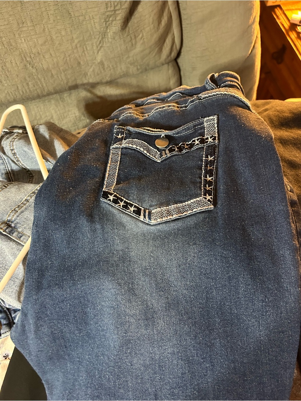 Women's Dark Blue Embroidered Pocket Jeans
